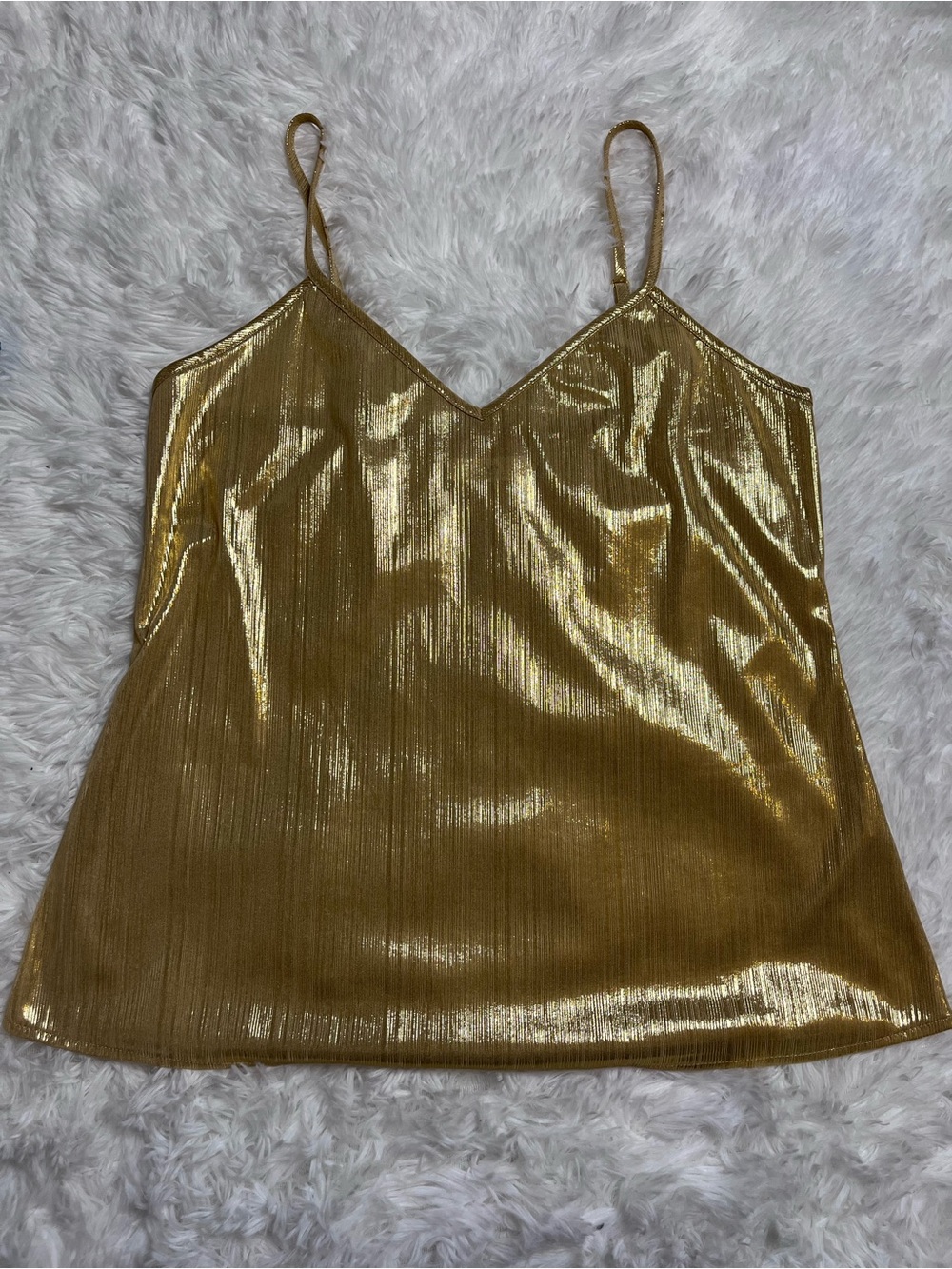 Metallic Gold V-Neck Spaghetti Strap Tank Top